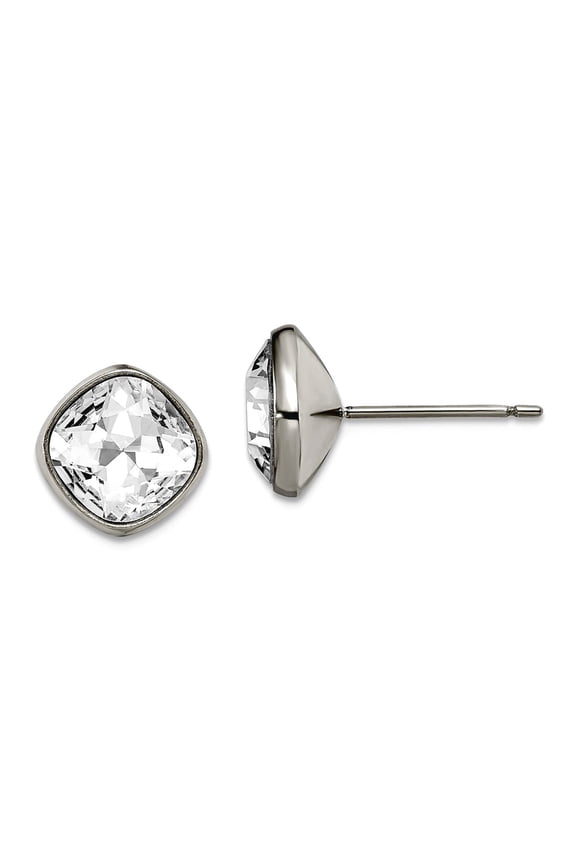 Titanium Polished Faceted Crystal Square Post Earrings 10x10mm Wide Stud Earring for Women