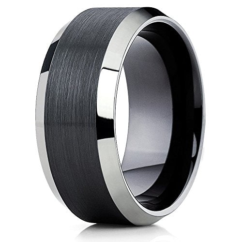 8MM Black Tungsten Carbide Ring - Black Diamonds 14K White Gold Insert with  Round Edge - Triton Jewelry