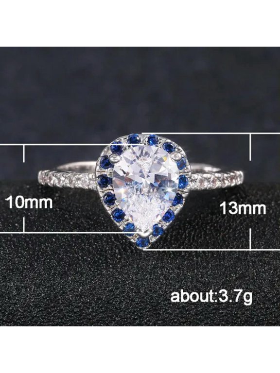 10mm Water Drop AAA White CZ Band Female 925 Silver Womens Silver Ring Size 6-10