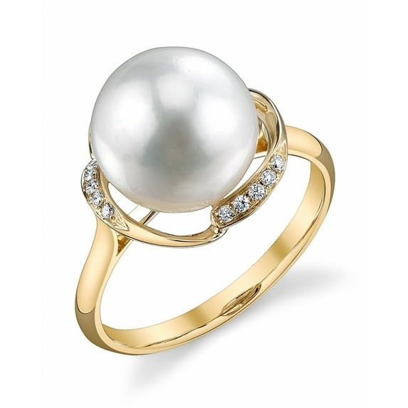 10mm White South Sea Cultured Pearl & Diamond Ruby Ring in 14K Gold