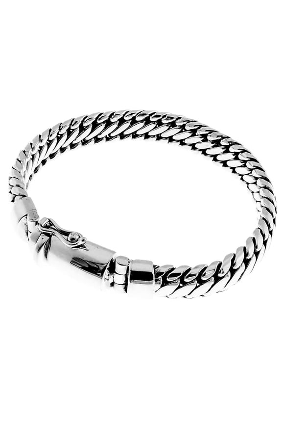 10mm Wide Heavy Snake Chain Bali 925 Sterling Silver Mens Bracelet, 7-9"