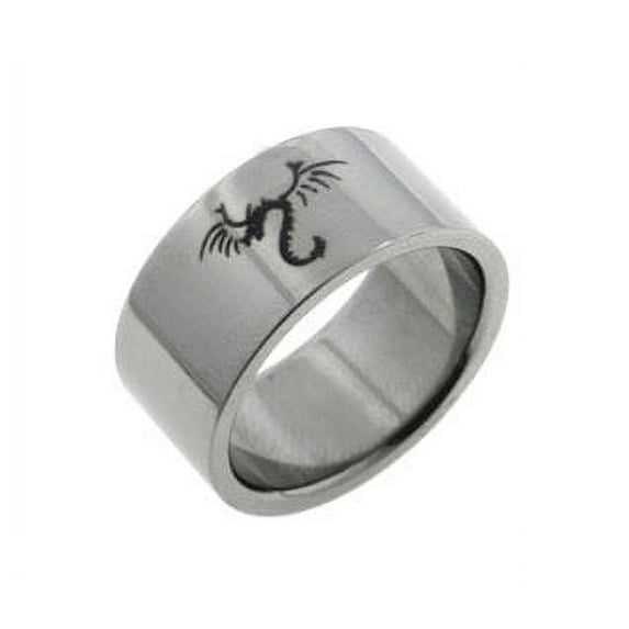 10mm Wide Mens Titanium Winged Dragon Band Ring