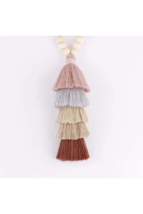 10mm Wood Beads Chain Long Necklace Boho Morandi Macrame Tassel Pendant Jewelry