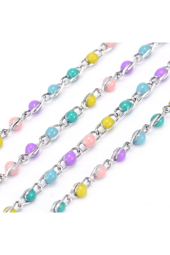 10ms 304 Stainless Steel Enamel Twisted Chains with Spool Soldered Stainless Steel color Link: 5x2x2.5mm about 32.8 Feet(10m)/roll