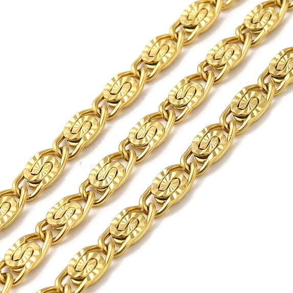 10ms Ion Plating(IP) 304 Stainless Steel Lumachina Chains Unwelded with Spool Golden 8.5x4x1mm for Crafting