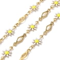 thumbnail image 1 of 10ms Ion Plating(IP) Golden 304 Stainless Steel Flower & Rhombus Link Chains with Enamel Soldered with Spool White 12.5x7x1.8mm 13x3.8x1mm, 1 of 3