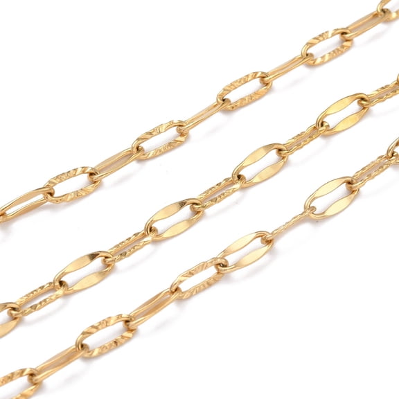 10ms PVD Vacuum Plating 304 Stainless Steel Cable Chains with Spool Soldered Real 18K golden Plated 10~10.5x4.5~5x1mm 10.93 yards(10m)/roll