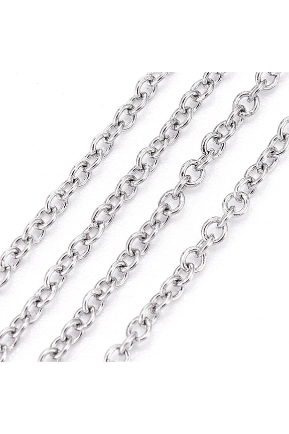10ms Tarnish Resistant 304 Stainless Steel Cable Chains Soldered Oval Stainless Steel color 1.5x1.2x0.3mm