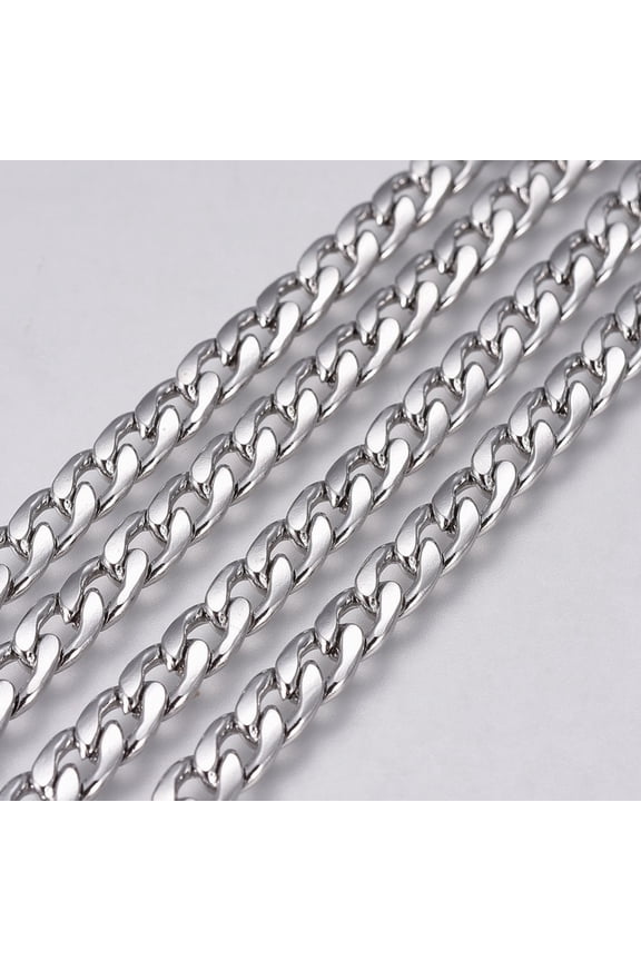 10ms Tarnish Resistant 304 Stainless Steel Cuban Link Chains Chunky Curb Chains Unwelded Stainless Steel color 8x5x1.5mm