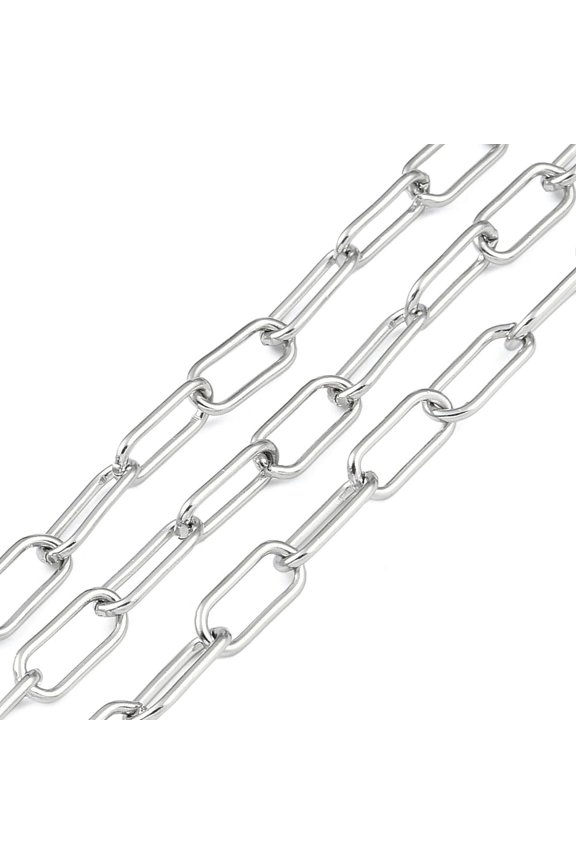 10ms Tarnish Resistant 304 Stainless Steel Paperclip Chains Drawn Elongated Cable Chains Unwelded with Card Paper Stainless Steel color 16x7.5x1.5mm