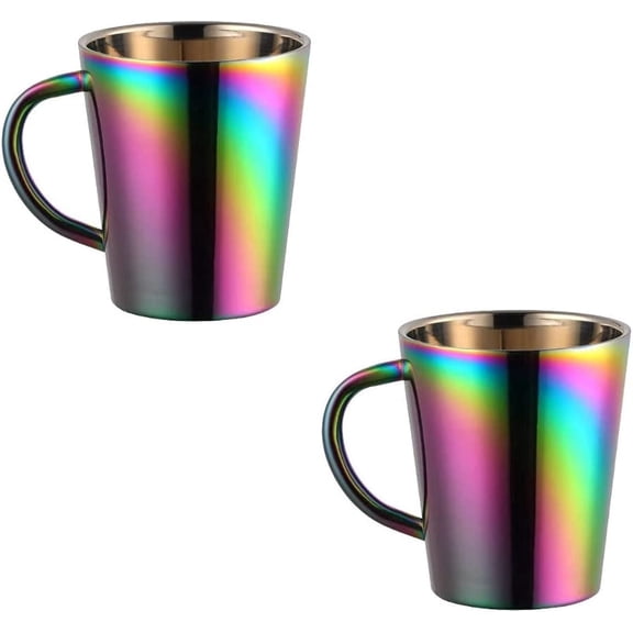 ABCISI Stainless Steel Coffee Mugs Set of 2, Double Wall Insulated Rainbow Cups with Handles, 18/8 Steel Drinkware, Dishwasher Safe for Coffee, Tea, Milk, Home and Office, 10.14 oz, Rainbow