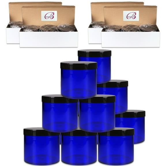 10oz/300g/300ml High Quality Acrylic Leak Proof Cobalt Blue Container Jars with Black Lids 12pcs