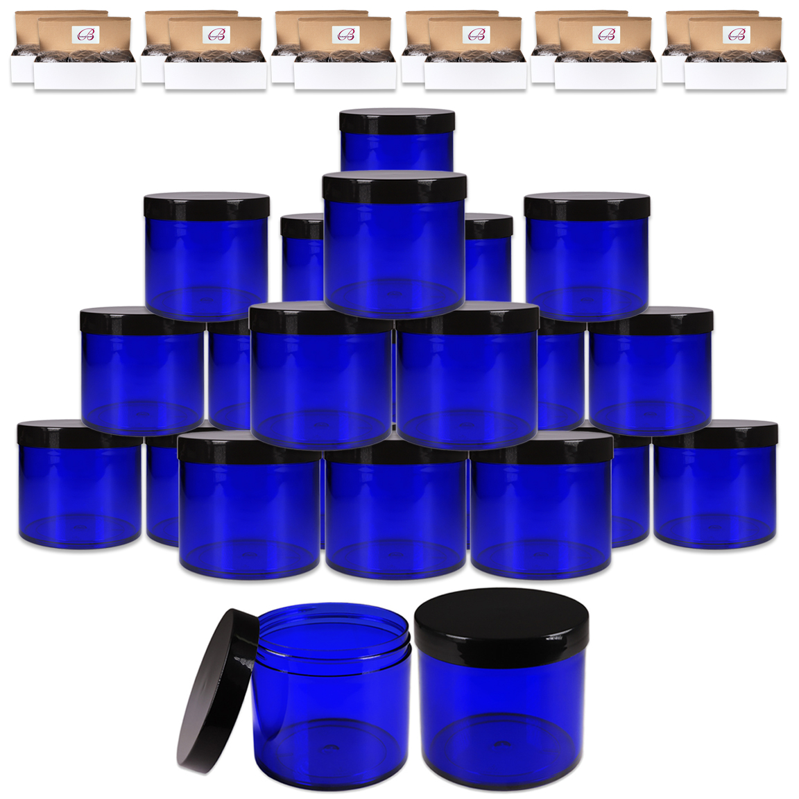 10oz/300g/300ml High Quality Acrylic Leak Proof Cobalt Blue Container Jars with Black Lids 36pcs