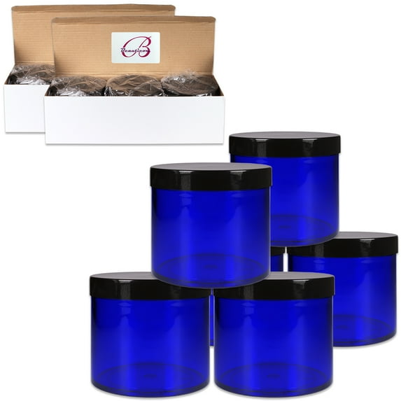10oz/300g/300ml High Quality Acrylic Leak Proof Cobalt Blue Container Jars with Black Lids 6pcs