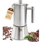 10oz 6 Cup Stovetop Moka Pot Grade Stainless Steel | Espresso Coffee Maker, For Gas Electric Induction Stove, Classic Italian Moka Coffee Pot, For Camping Travel