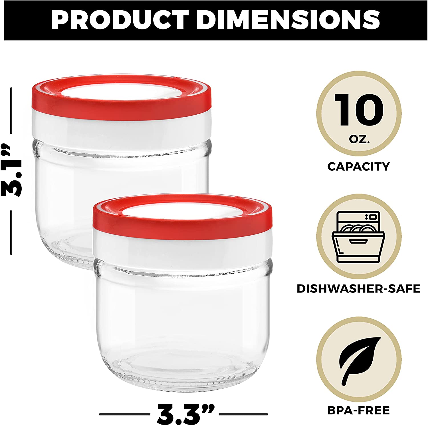 12-Pack 10 Oz Mason Jars With Lids - Leak-Proof, Food Grade Glass Jars For Spices, Dry Storage, Meal Prep & DIY Crafts