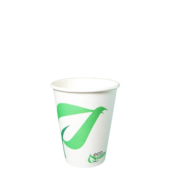 10oz Disposable Compostable White Paper Coffee Cups Green Leaf