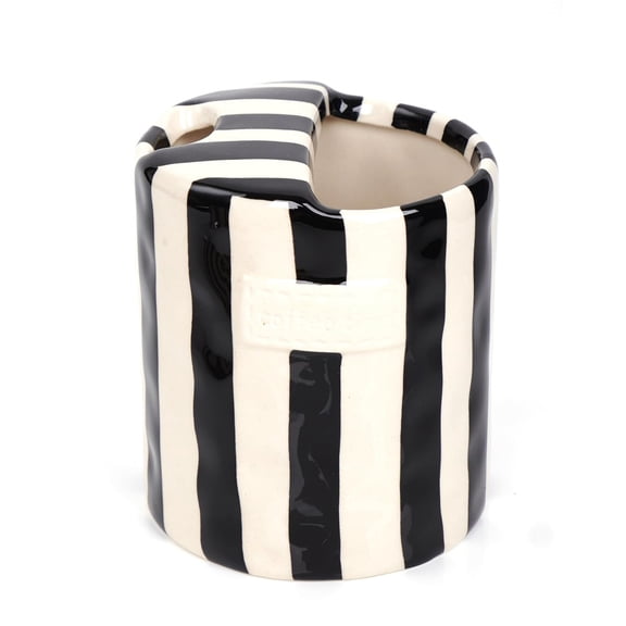 10oz Hand-Painted Striped Ceramic Coffee Mug – Porcelain Espresso Cup, Black, Multipurpose for Kitchen & Dining