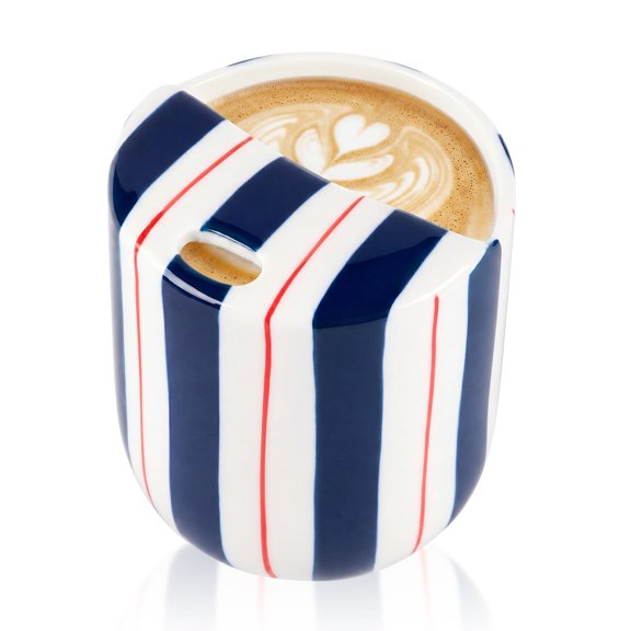 10oz Hand Painted Striped Ceramic Travel Coffee Mug Heat Resistant Non Slip With Sip Lid Light Blue Gift For Coffee Lovers