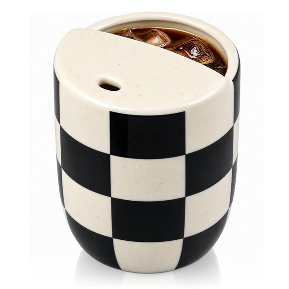 10oz Hand Painted Striped Ceramic Travel Coffee Mug Heat Resistant Non Slip With Sip Lid Light Blue Gift For Coffee Lovers