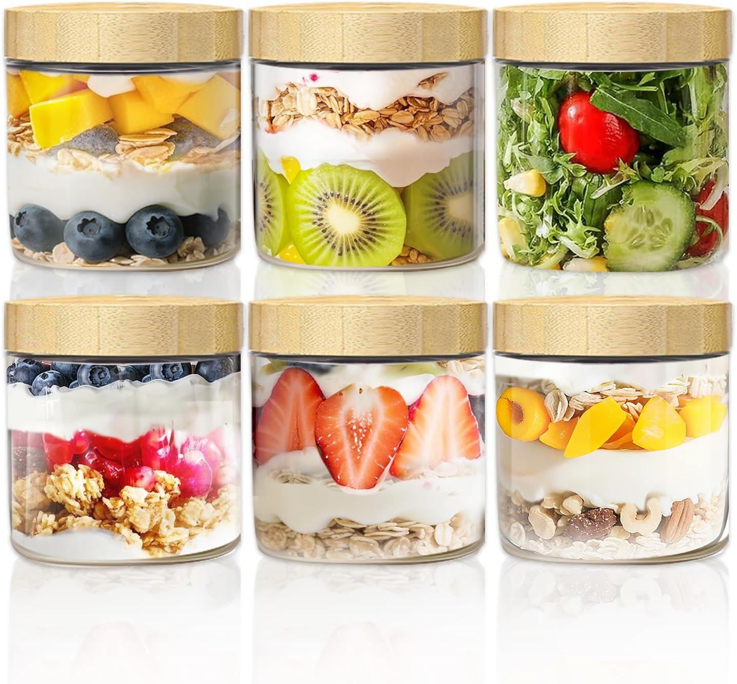Tecohouse 2-Pack Overnight Oats Jars - 16 Oz Glass With Bamboo Lids, Airtight For Meal Prep, Salad, Snacks & Yogurt