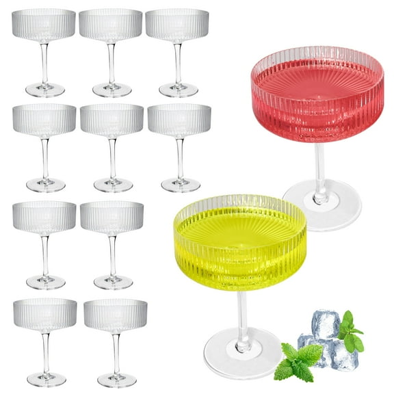 10oz Plastic Martini Glasses, Set of 12 Reusable Shatterproof Cocktail Cups, Clear Disposable Drinkware for Parties, Weddings, and Home Bar Use