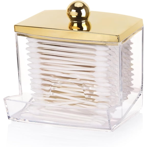 10oz Qtip Holder Dispenser L Size Bathroom Container with Gold Lid for Bathroom Organizer Accessories Decor Storage-Qtips Cotton Ball Holder