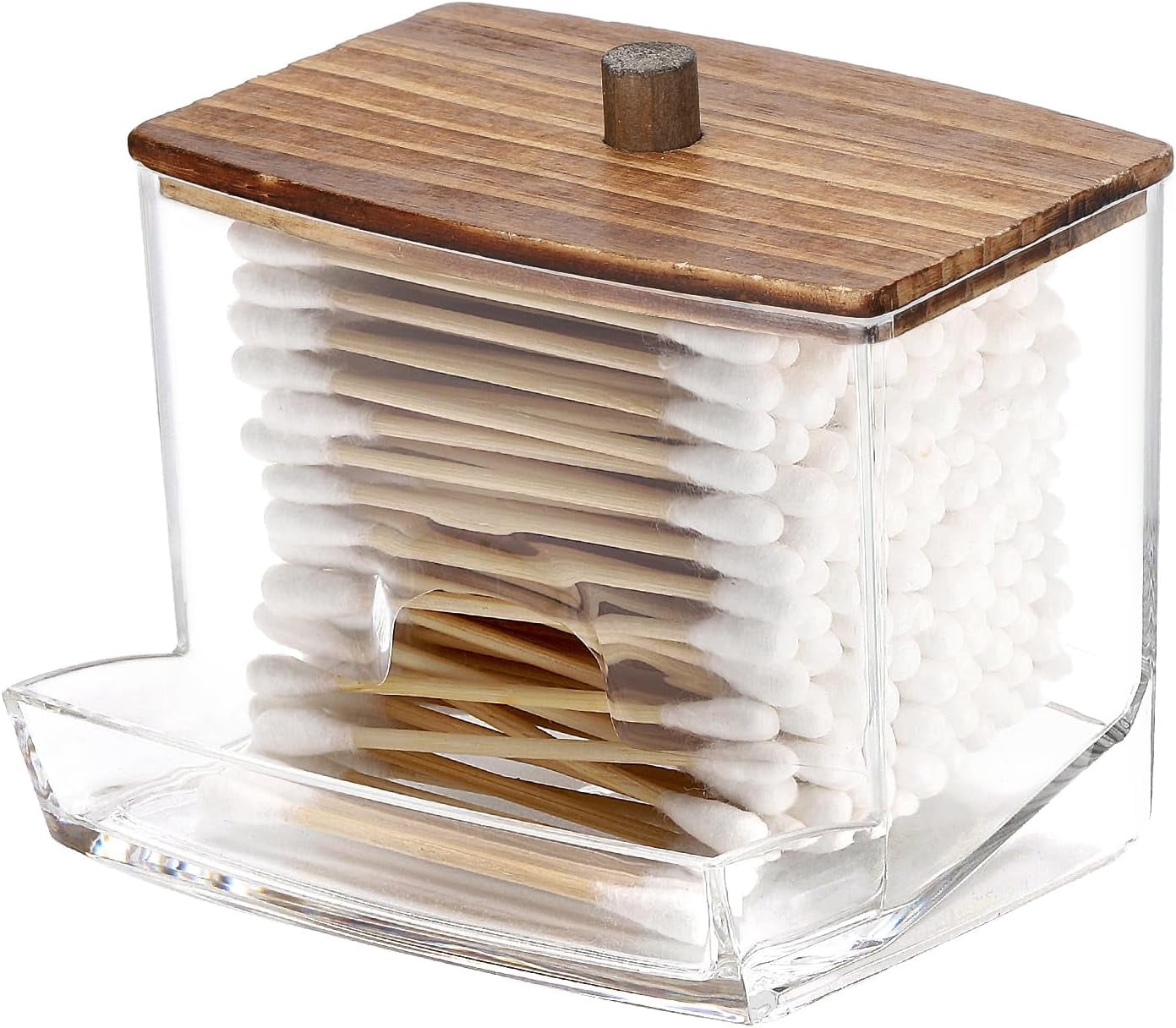 10oz Qtip Holder Dispenser with Black Wood Lids, Big Cotton Swab Holder ...