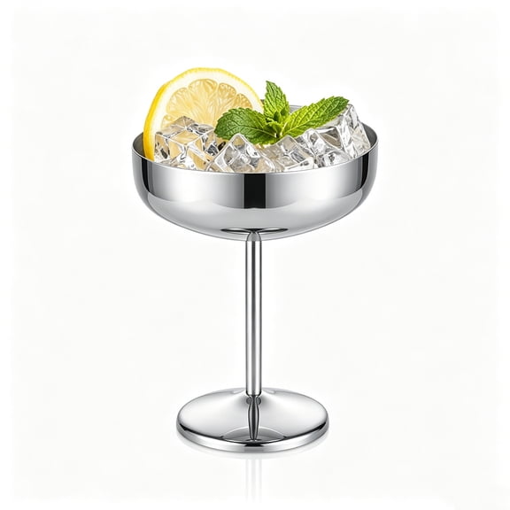 10oz Silver Stainless Steel Martini Glass, Unbreakable Reusable Cocktail Glass for Outdoor Party, Bar, RV, Boating