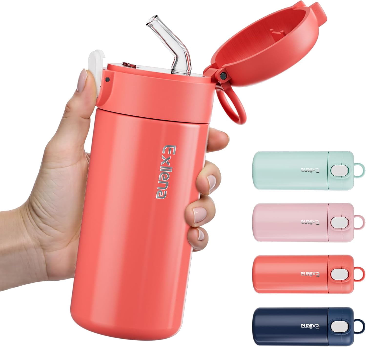 Handbag Flasks 10oz Small Insulated Water Bottle with One-Touch Soft Straw Lid, Double ...