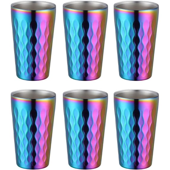 10oz Stainless Steel Cup Set, 6Pcs Double Wall Metal Cup,Vacuum Stackable Insulated Portable Drinking Tumblers Unbreakable Glasses,for Home Outdoor Restaurant (Rainbow Color)