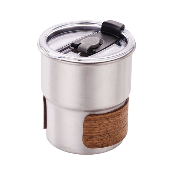 10oz Thermal Coffee Mug with Walnut Cup Holder, Portable Stainless Steel Camping Coffee Mugs,Travel Coffee Mugs,Insulated Coffee Mug with Lid,Large Coffee Mugs,Thermal Cup for Home, Outdoor, Picnic