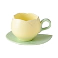 thumbnail image 1 of 10oz Tulip Coffee Mug with Saucer Set, Ceramic Flower Cup for Tea, Milk, Coffee - Heat-Resistant, Comfortable handle, perfect for home and office use (Beige), 1 of 6