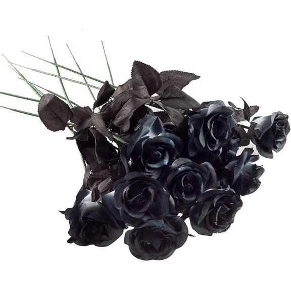 10pack Black Artificial Silk Roses Flowers Fake Silk Rose Bouquets for Wedding Party Home Decoration