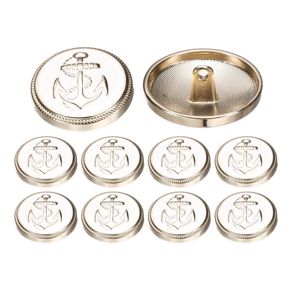 10pack Metal Blazer Button, 17.5mm/0.69" Decorative Round Sewing Shank Buttons, Nautical Style Patterns for Men Women Suit Coat Jacket Uniform, Gold White