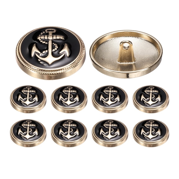 10pack Metal Blazer Button, 22.5mm/0.89" Decorative Round Sewing Shank Buttons, Nautical Style Patterns for Men Women Suit Coat Jacket Uniform, Gold Black
