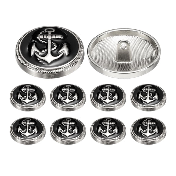 10pack Metal Blazer Button, 25mm/0.98" Decorative Round Sewing Shank Buttons, Nautical Style Patterns for Men Women Suit Coat Jacket Uniform, Silver Black