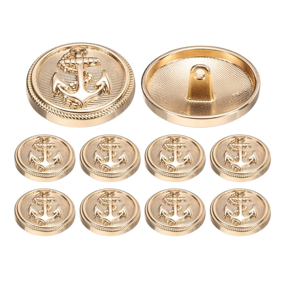 10pack Metal Blazer Button, 25mm/0.98" Decorative Round Sewing Shank Buttons, Nautical Style Patterns for Men Women Suit Coat Jacket Uniform, Gold