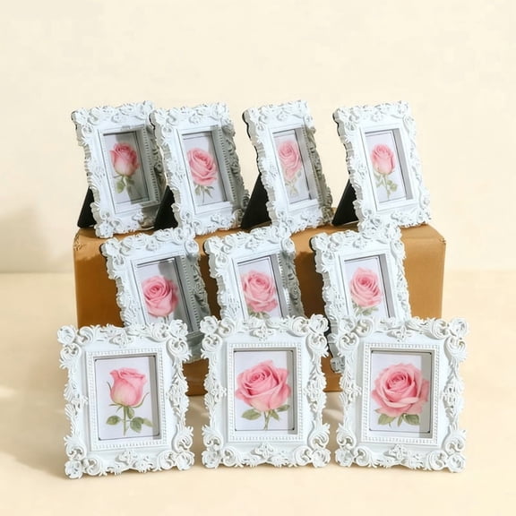 10pack Vintage Baroque Style Resin Picture Frames with Gold Trim, Antique Ornate Square Photo Frames with Easel Back, Glossy Painted Frames for Wedding, Picture Holder for Wall Hanging Table Display