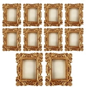 10pack Vintage Baroque Style Resin Picture Frames with Gold Trim, Antique Ornate Square Photo Frames with Easel Back, Glossy Painted Frames for Wedding, Picture Holder for Wall Hanging Table Display