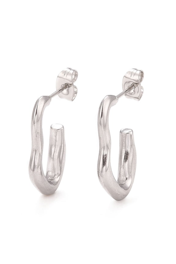 10pairs 304 Stainless Steel C-shape Stud Earrings Wave Wrap Half Hoop Earrings for Women Stainless Steel color 23.5x16x3.5mm Pin: 0.8mm