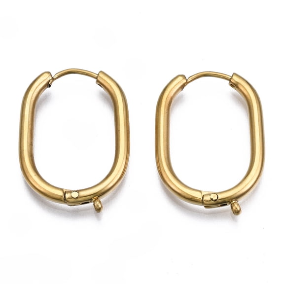 10pairs 316 Surgical Stainless Steel Hoop Earrings Findings with Vertical Loop Oval Real 14K Gold Plated 25x17x2mm Hole: 1mm Pin: 0.8mm