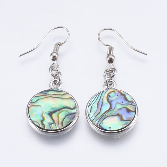 10pairs Abalone Shell/Paua Shell Dangle Earrings with Brass Findings Flat Round Platinum 45mm Pin: 0.7mm
