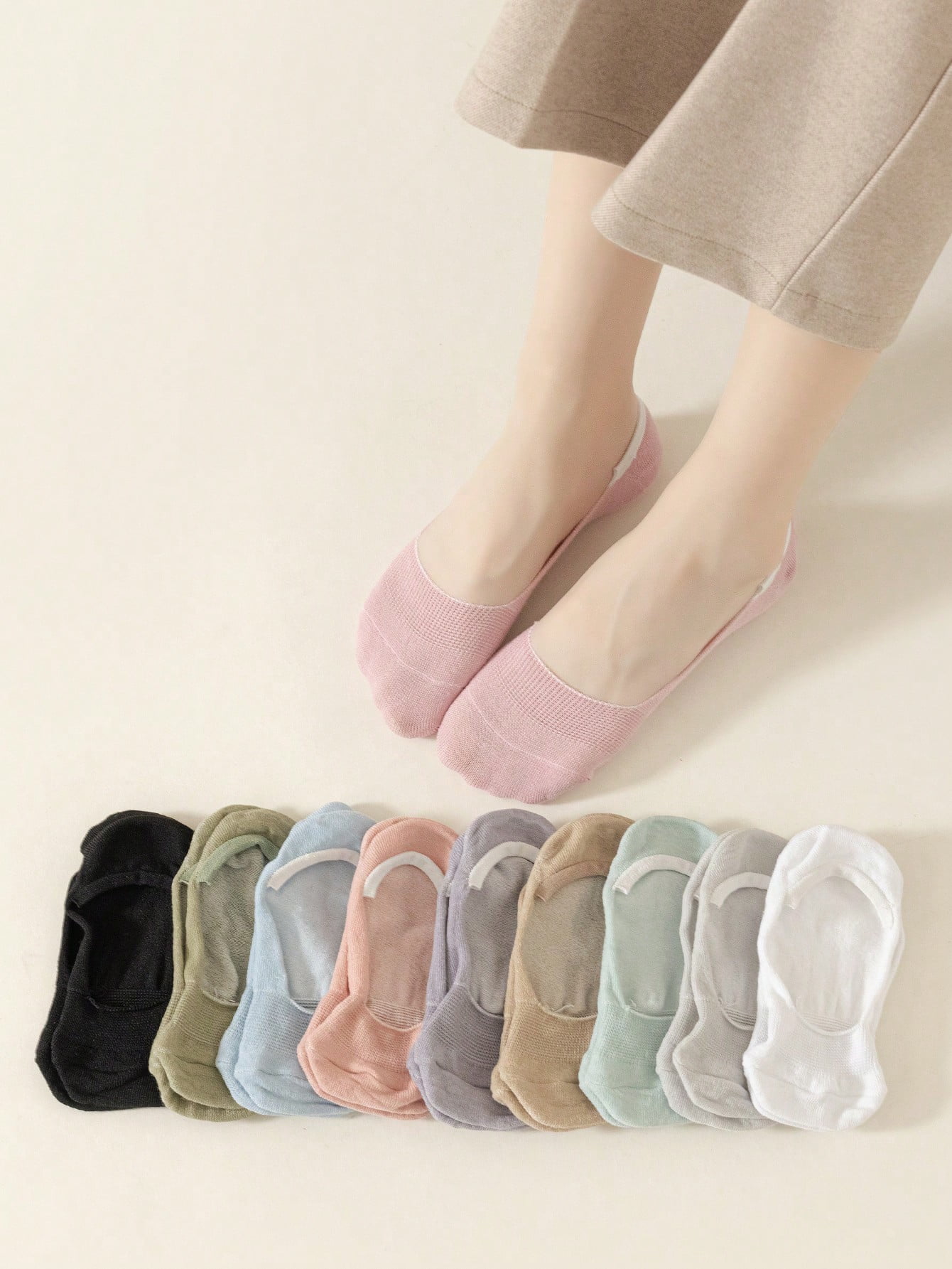 10pairs Black Invisible Antislip Shallow Mouth Socks With Arch Support