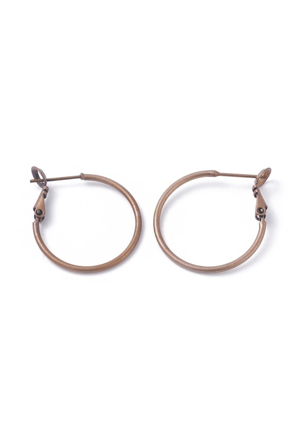 10pairs Brass Hoop Earrings Ring Red Copper 24x1.5mm Pin: 0.7mm