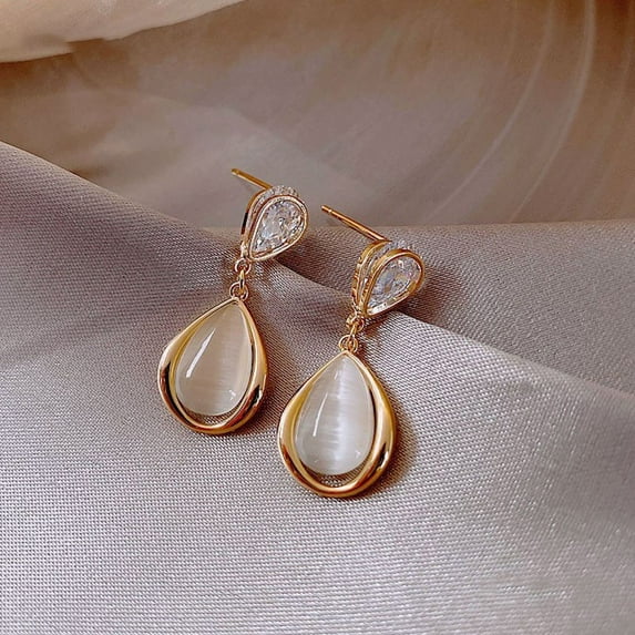 10pairs Cat Eye & Alloy Dangle Earrings for Women with 925 Sterling Silver Pins Teardrop Golden 10mm