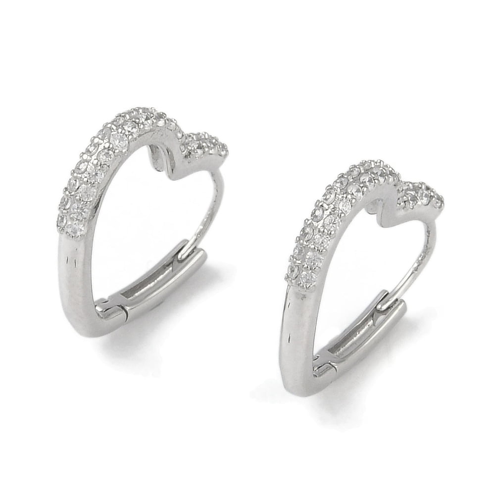 10pairs Clear Cubic Zirconia Heart Hoop Earrings Brass Jewelry for Women 18x2.5mm