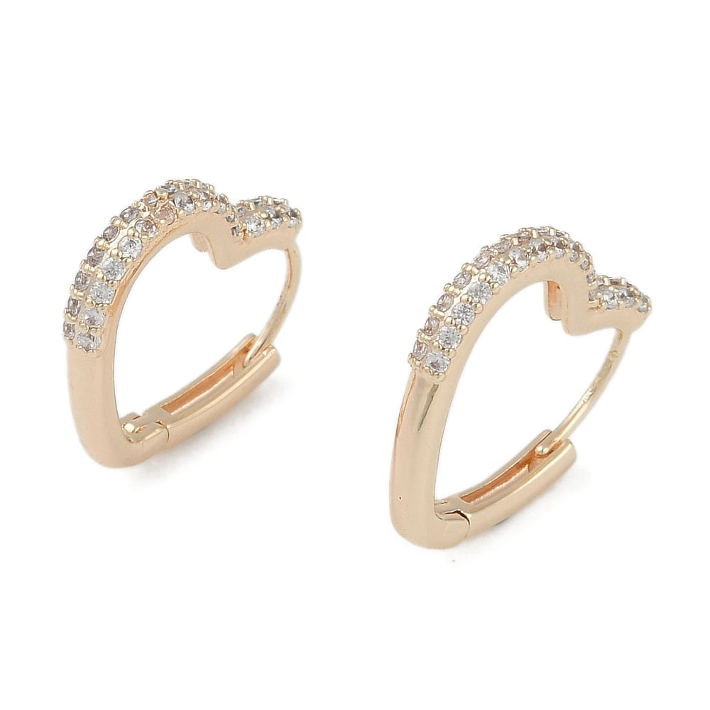 10pairs Clear Cubic Zirconia Heart Hoop Earrings Brass Jewelry for Women golden 18x2.5mm