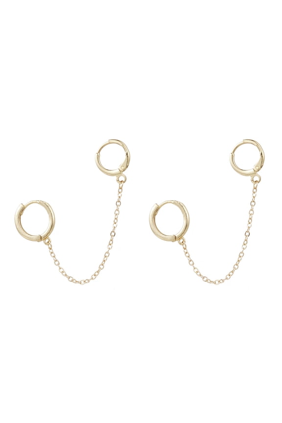 10pairs Handcuff Earrings Alloy & Brass Huggie Hoop Earring with Brass Cable Chains Golden 85mm Pin: 1mm