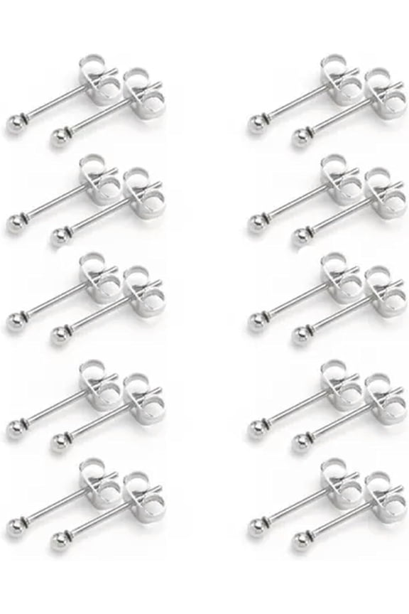 10pairs Miniature 2mm Professional Round Ball Cz Zirconia Stud Earrings Stainless Steel Ear Stud-Ball 10pairs[l804]